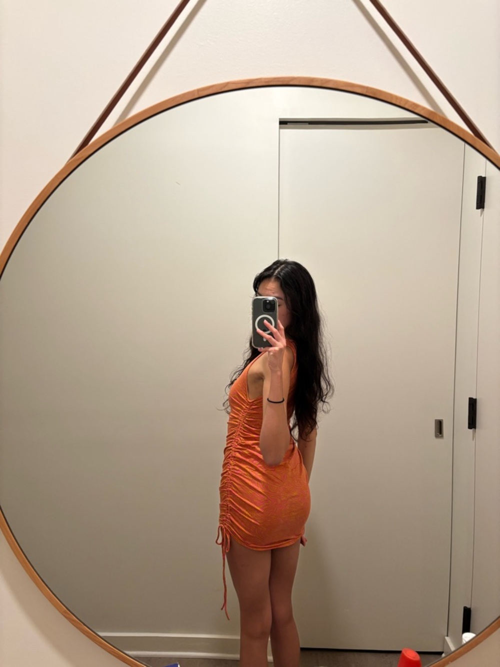 Orange Ruched Bodycon Mini Dress - Women - Picture 2 of 2